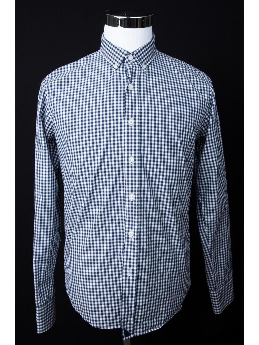 Men's UNTUCKit Slim Fit Navy Blue Checkered Button Up Shirt Sz Medium M